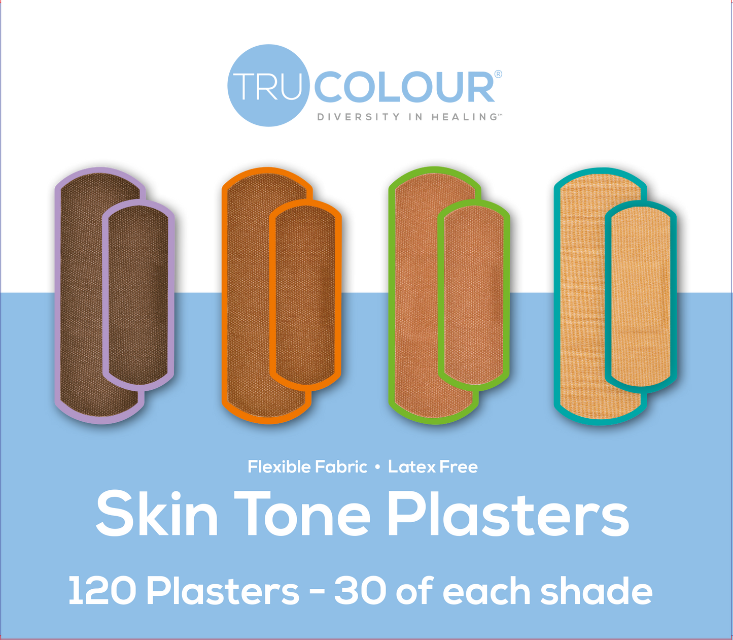 Tru-Colour Skin Tone Plasters - Combi Pack all colour variants - 120 count - 2 sizes