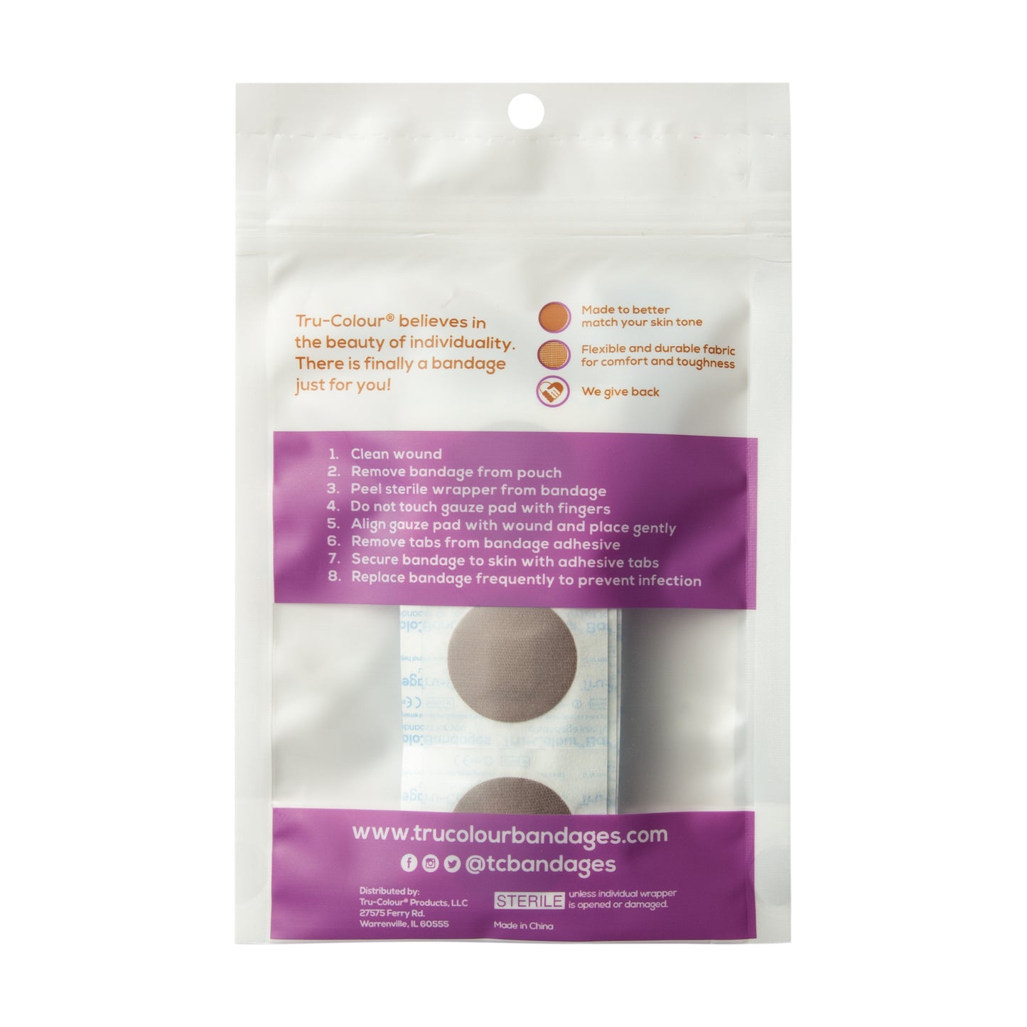 Tru-Colour Skin Tone Spot Bandages: Dark Brown Skintone - 50 Count