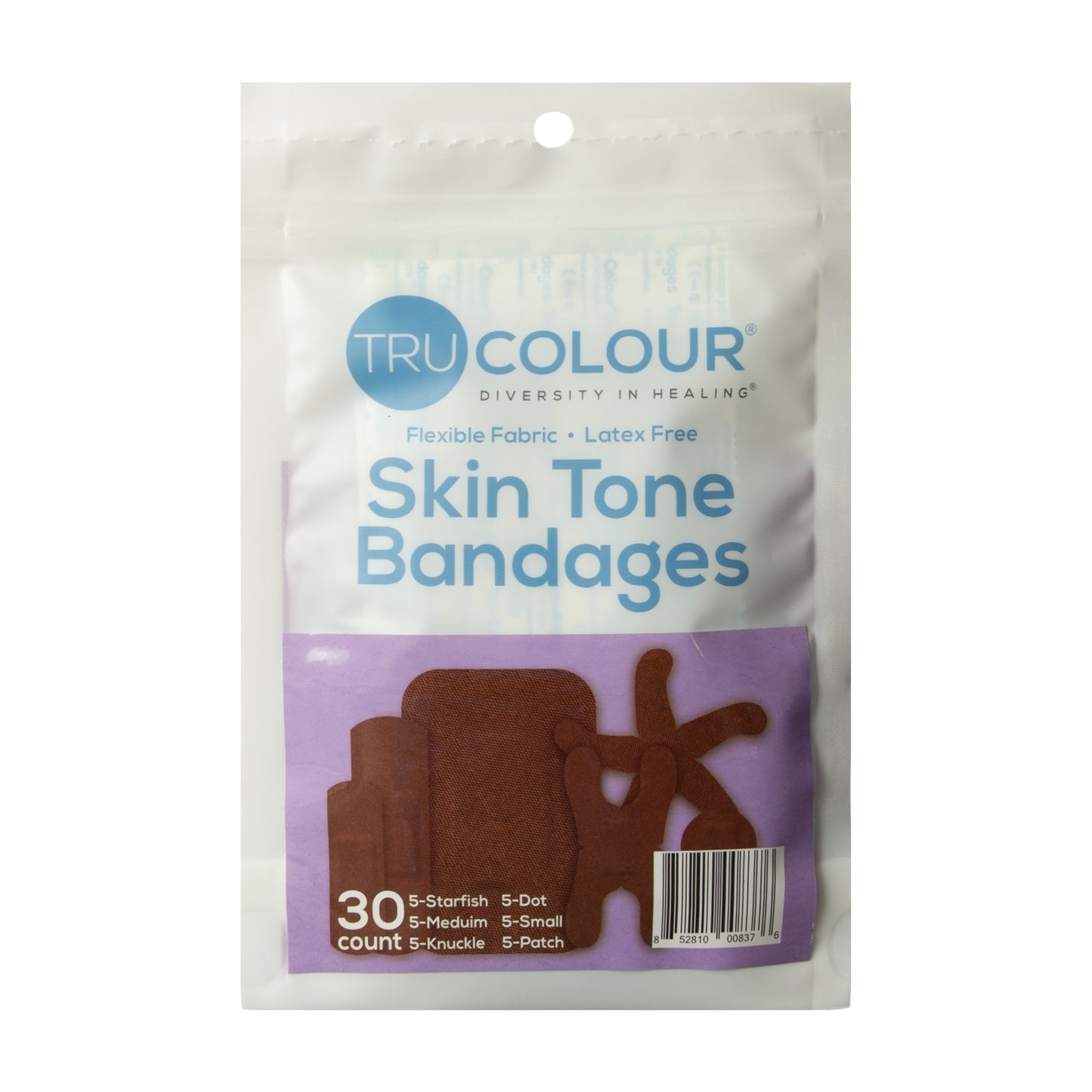Tru-Colour Skin Tone Assorted Plasters: Dark Brown Skintone - 30 count