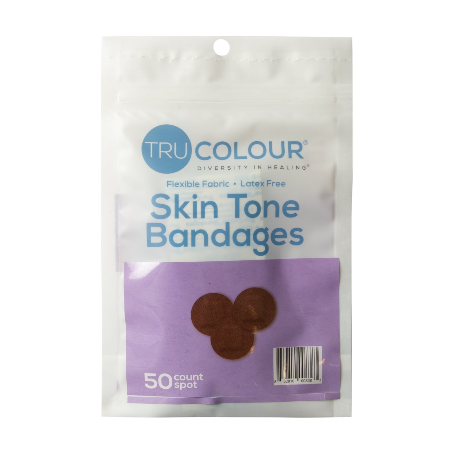 Tru-Colour Skin Tone Spot Bandages: Dark Brown Skintone - 50 Count